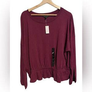 Banana Republic Long Sleeve Scoop Neck Top Smocked Waist NEW Women's Size XL